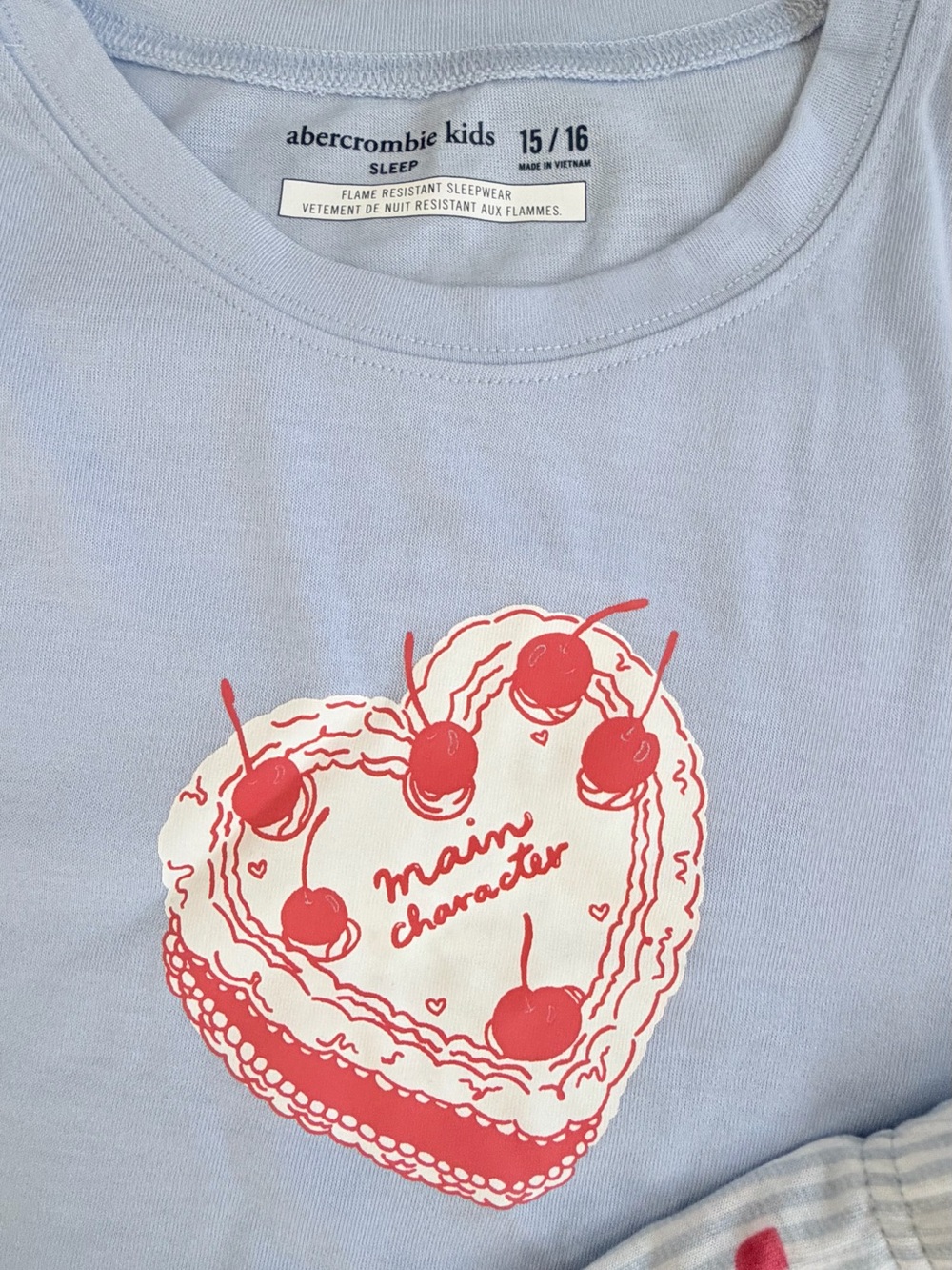 abercrombie kids Light Blue Pajama Set with Red Heart & Cherry Graphic - Picture 3 of 4